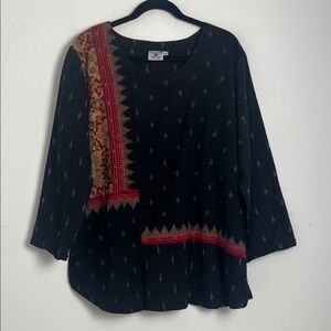 Marketplace Dignity Not Charity Size 1X Black Red Gold Boho Kantha Stitch Tunic